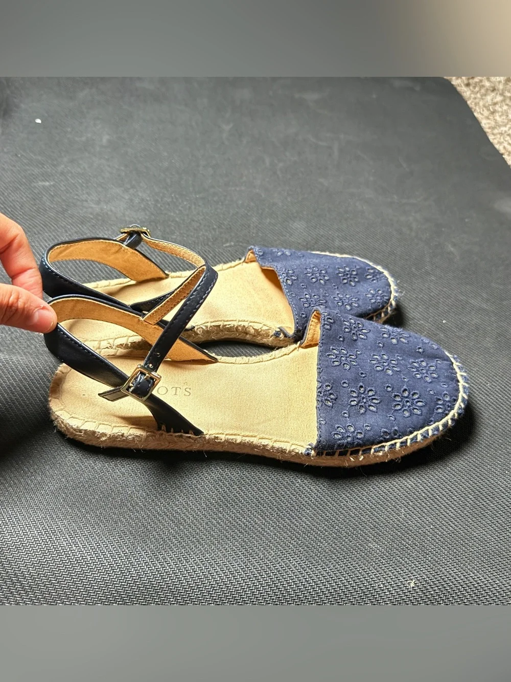 Talbots Navy Floral Cutout Espadrille Slingback